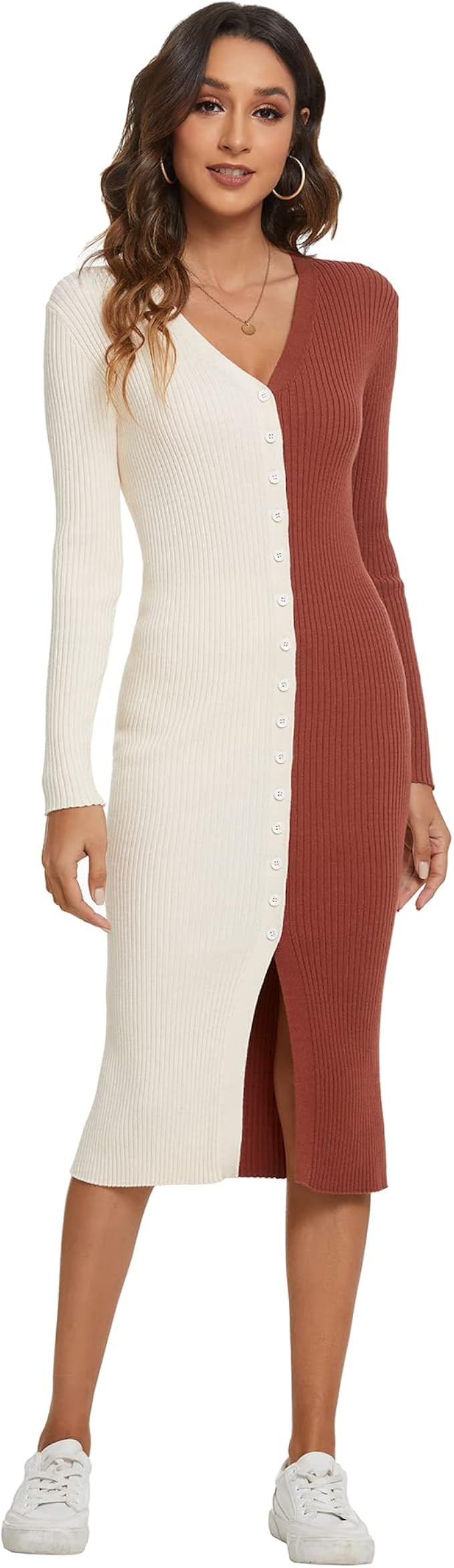 CMZ2005 Women's Long Sleeve Cardigan Maxi Dress Fall Knit Bodycon Dress Button Down Sweater Dress... | Amazon (US)