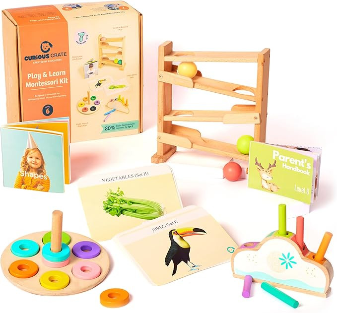 Wooden Montessori Toys Box for Toddlers | 6 in 1 Learning Educational Toys - Wooden Ball Tracker,... | Amazon (US)