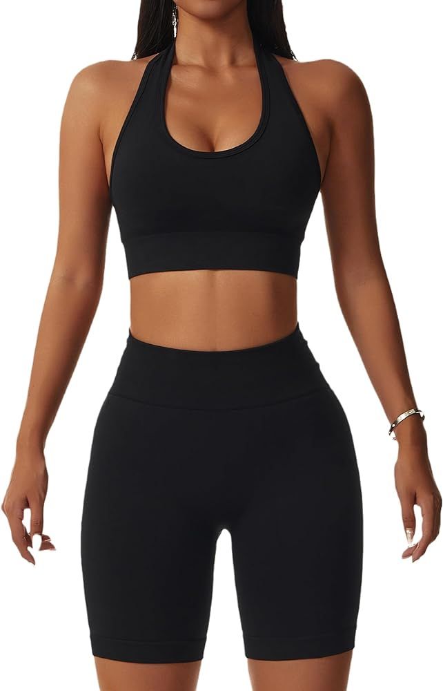 Seamless Workout Sets for Women Strappy Crisscross Sports Bras with Shorts Leggings 2 Piece Yoga ... | Amazon (CA)