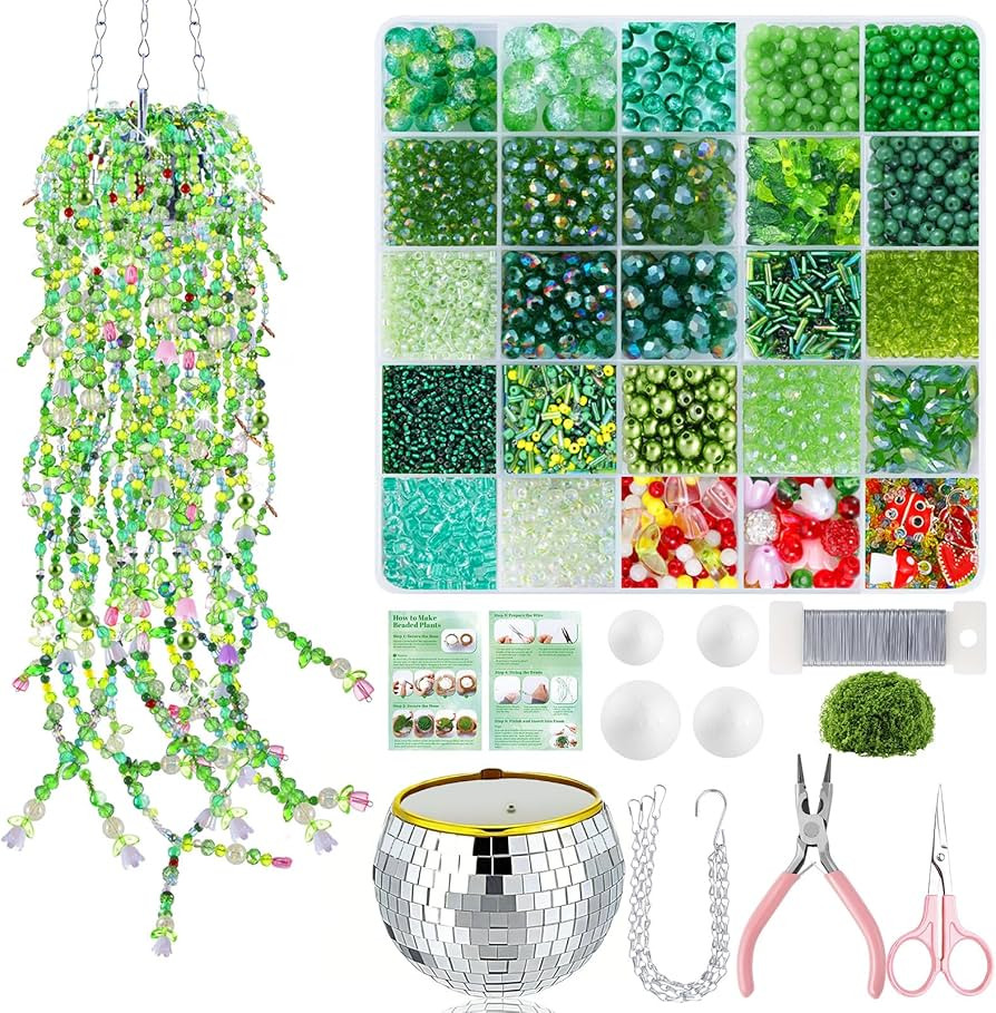 5057 Pcs Beaded Plant Kit Forever Plant Kit for Mirror Disco Ball Planter Making,Green Beads for ... | Amazon (US)