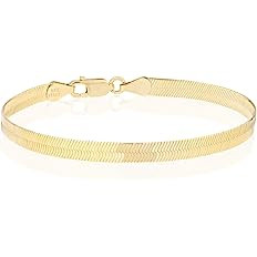 Miabella 18K Gold Over 925 Sterling Silver Italian Solid 4.5mm Flexible Flat Herringbone Link Cha... | Amazon (US)