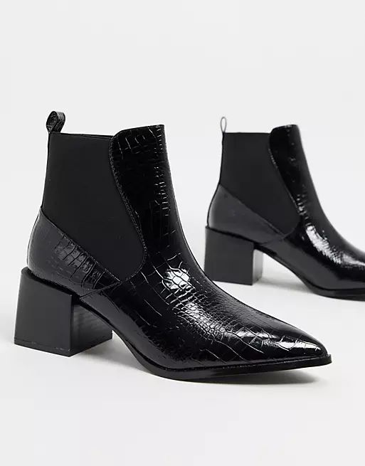 RAID Lucinda black croc chelsea boots with block heel | ASOS (Global)