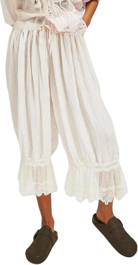 Women Lace Long Bloomers Pants Elastic Waist Y2k Ruffle Pettipants Slip Cute Pantaloons Pumpkin P... | Amazon (US)