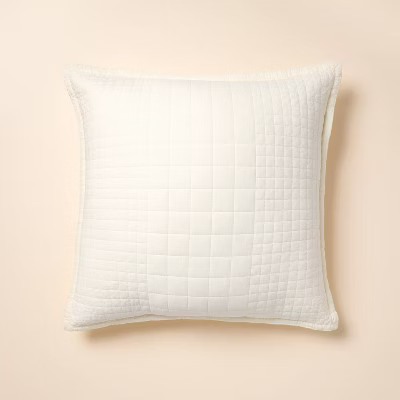 26"x26" Quilt Euro Square Throw Pillow Sour Cream - Hearth & Hand™ with Magnolia | Target