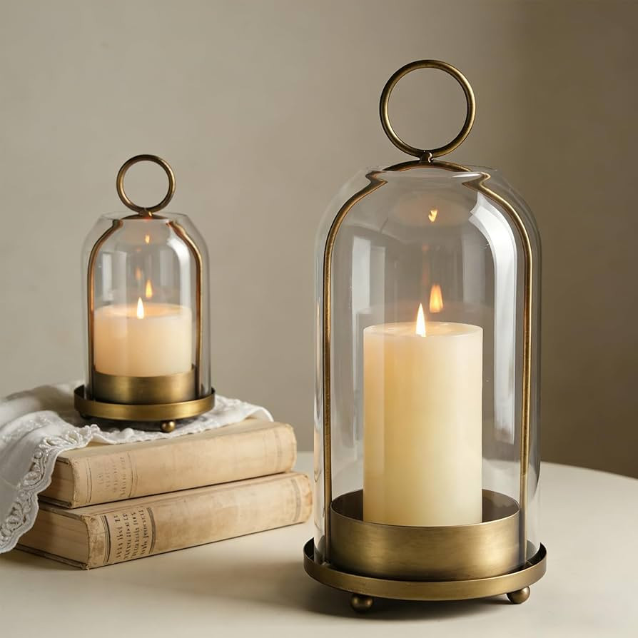 Sziqiqi Hurricane Candle Holder Lanterns: Pillar Candle Holders Set of 2 for Outdoor - Antique Br... | Amazon (US)