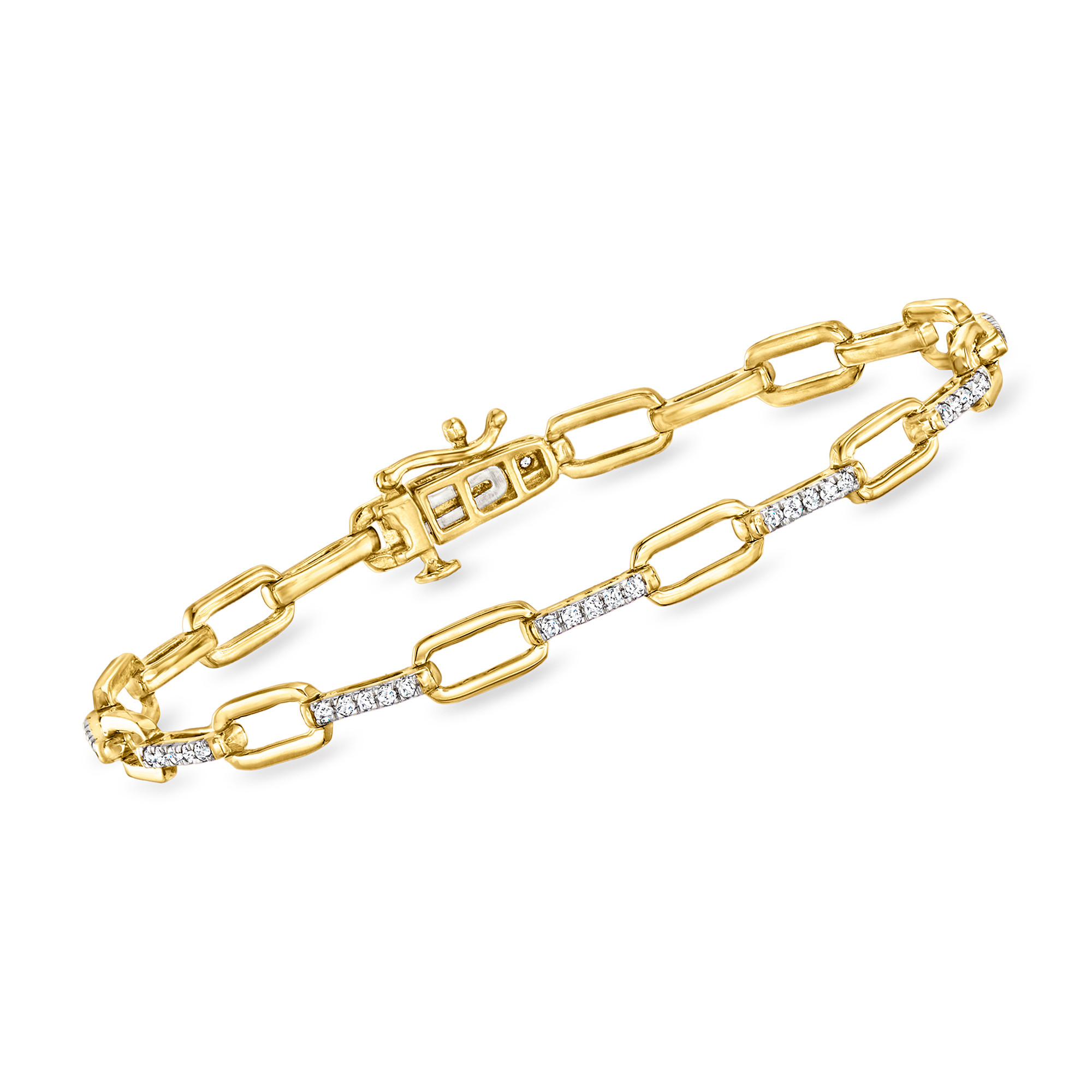 .57 ct. t.w. Diamond Paper Clip Link Bracelet in 18kt Gold Over Sterling. 8" | Ross-Simons