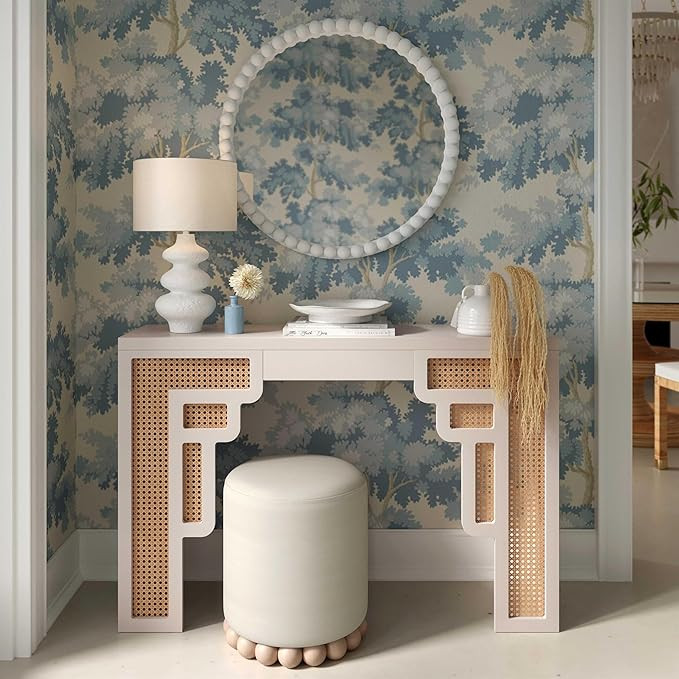 Pemberly Row Contemporary Accent Ottoman, Cream Upcycled Fabric, 15.7"x15.7"x18.3", Solid Wood Ba... | Amazon (US)