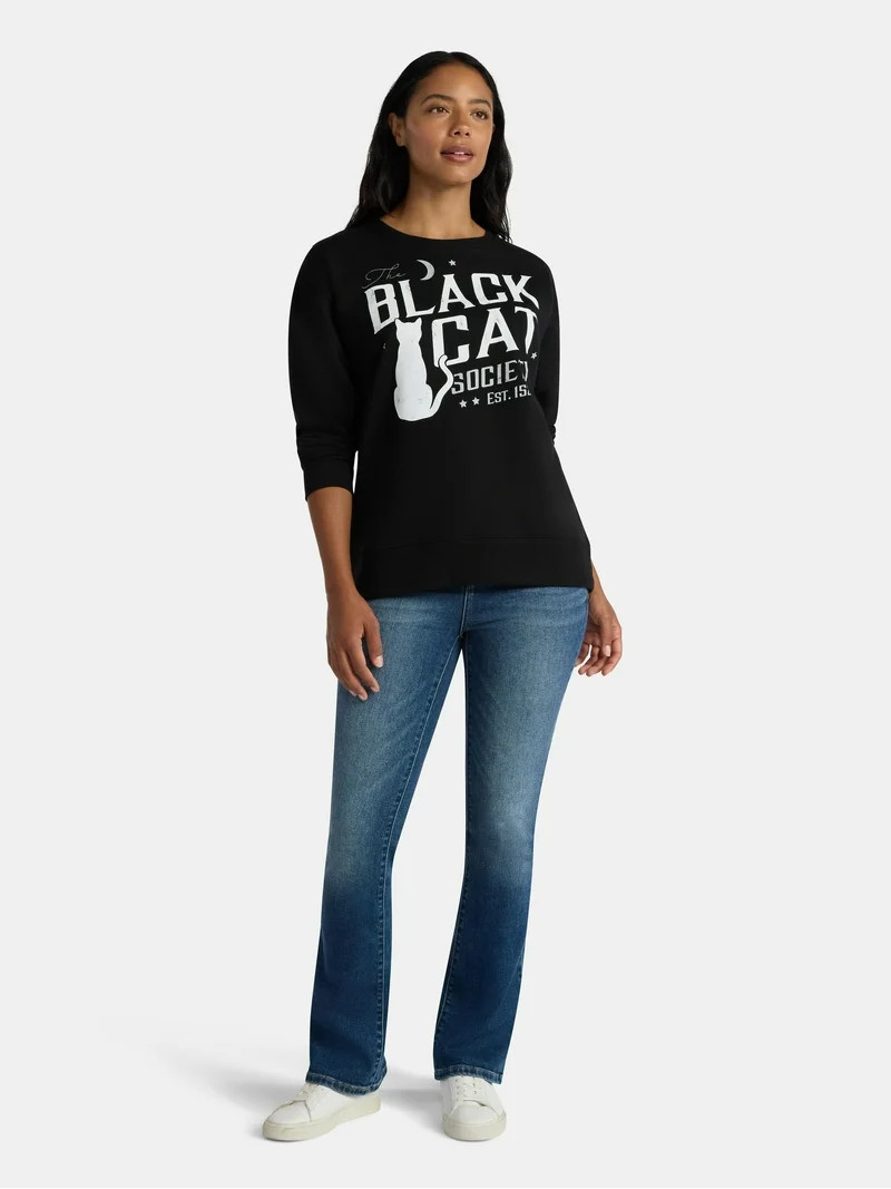 Women's Halloween Black Cat Society Graphic Fleece Sweatshirt from Way to Celebrate, Sizes S-XXXL | Walmart (US)