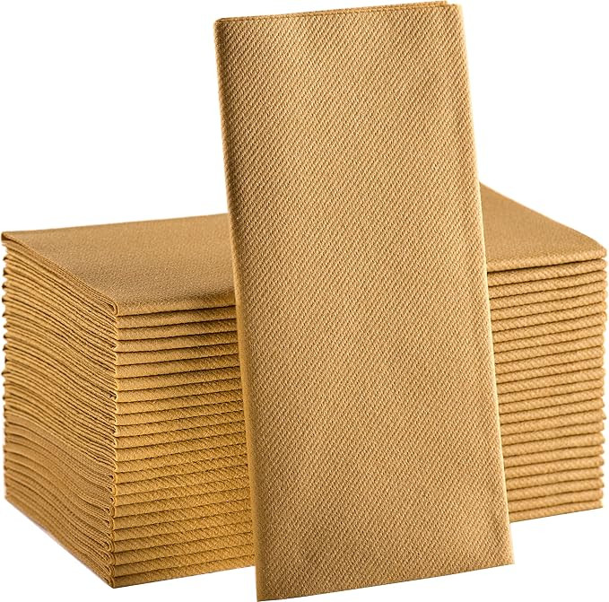 Gold Paper Napkins | Linen Feel Guest Disposable Cloth Like Dinner Napkins | Hand Towels | Soft, ... | Amazon (US)