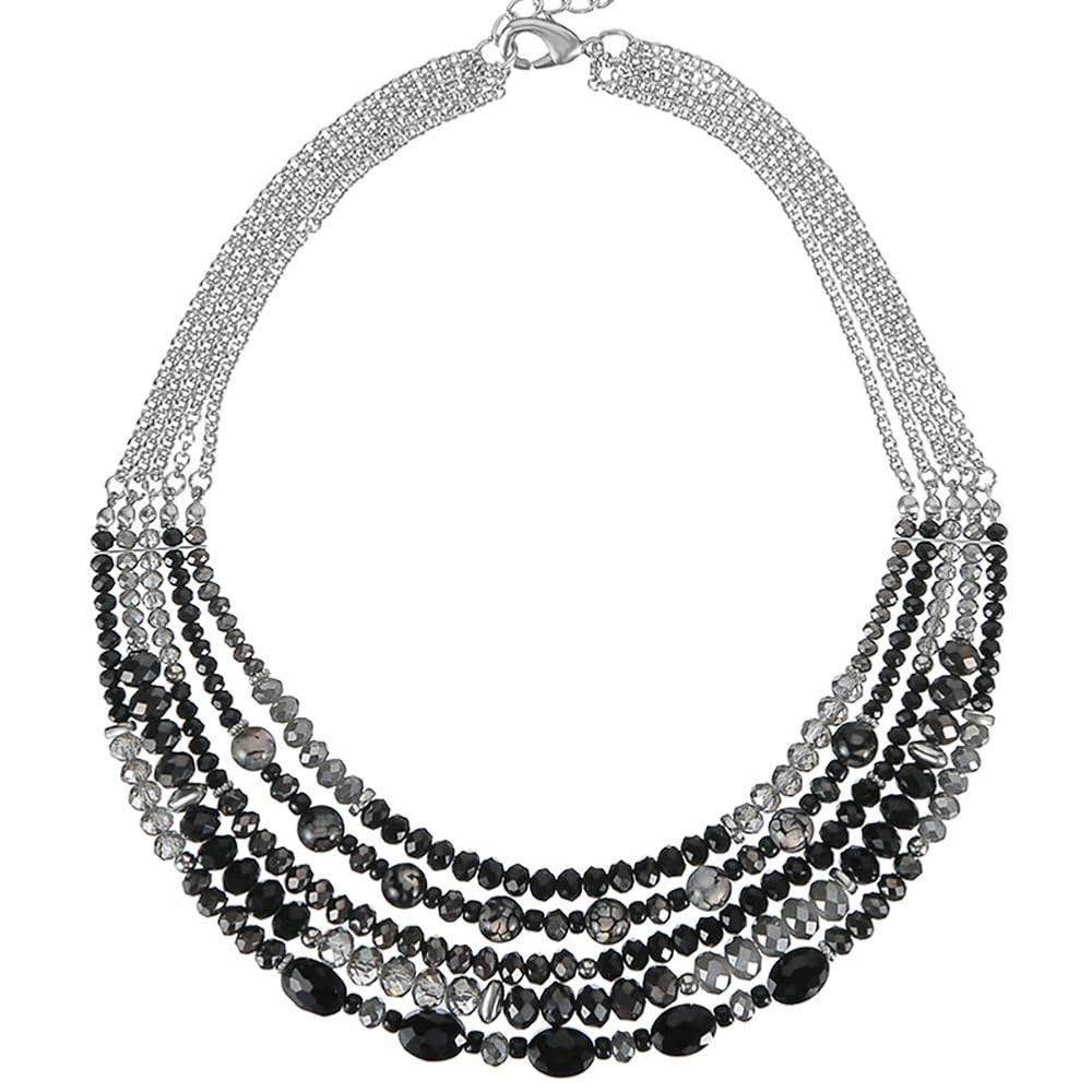 PEARL&CLUB Crystal Layered Statement Necklace For Women - Choker Necklace with Chunky Silver Chai... | Amazon (US)