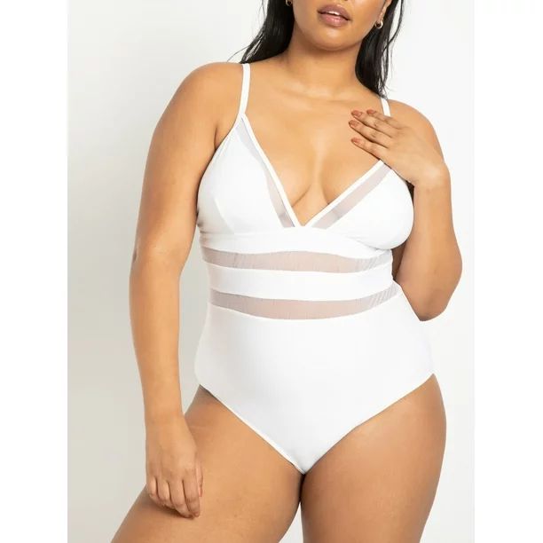 ELOQUII Women's Plus Size Mesh Detail Swimsuit | Walmart (US)