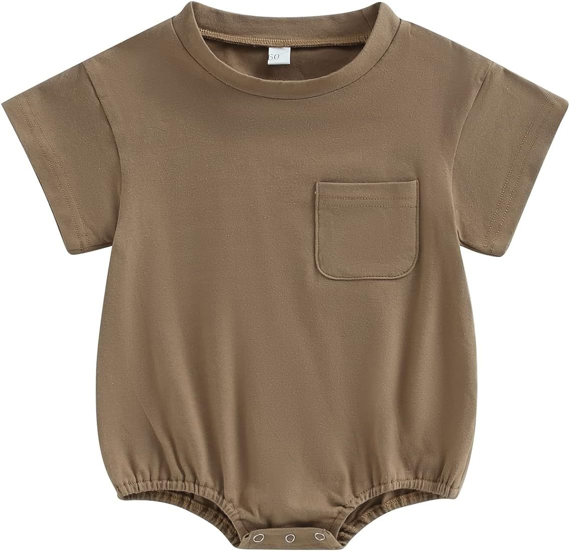 Baby Boy Girl Oversized T-Shirt Bubble Romper Solid Color Short Sleeve Pocket Bodysuit Top Summer... | Amazon (US)