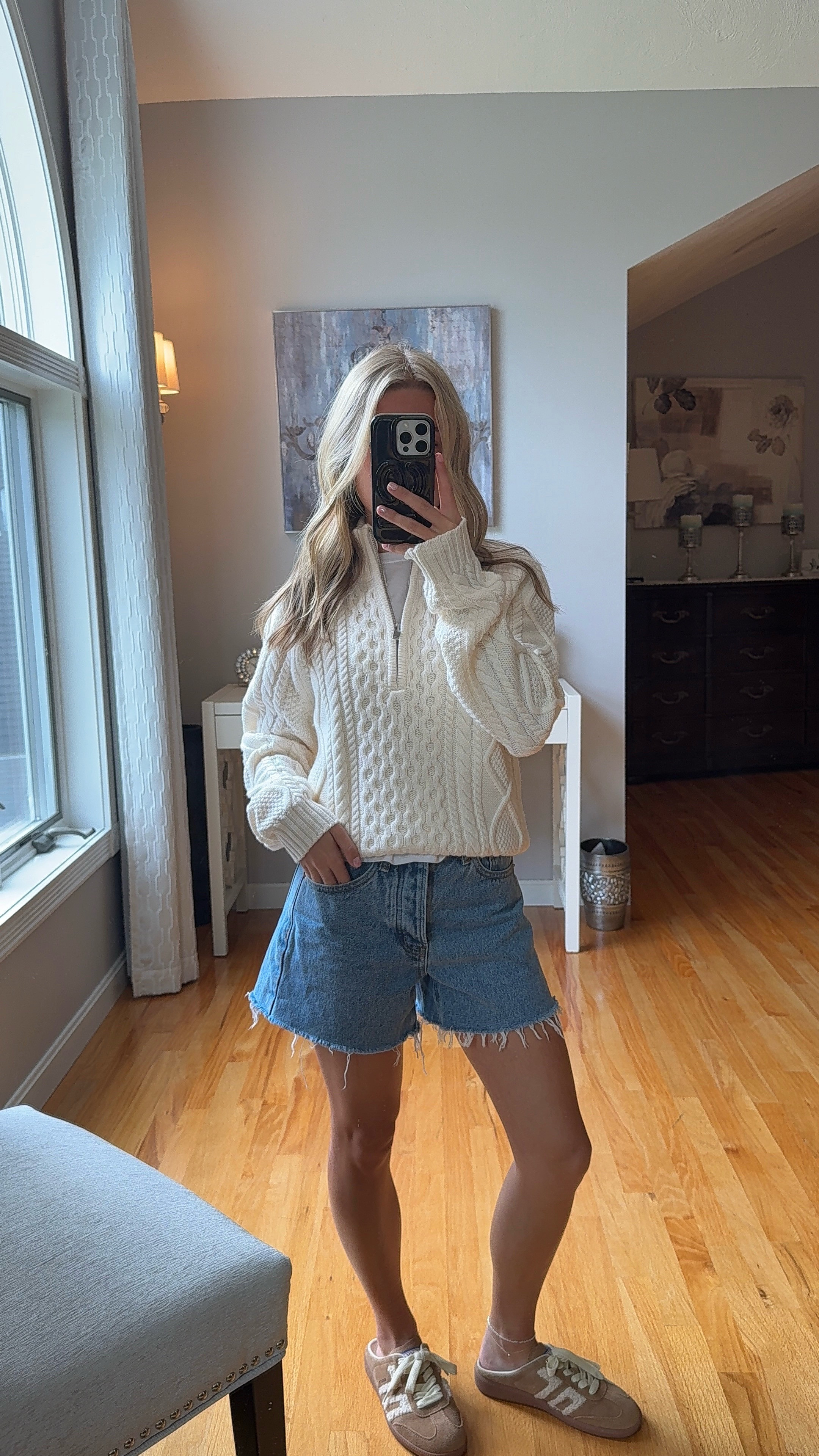 wearing a small in sweater, xs in tee and 23 in shorts  

 #LTKootd #LTKSeasonal #LTKU