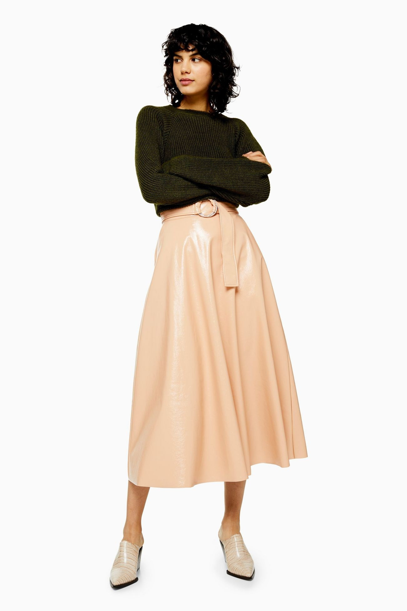 Nude Full Circle Vinyl Midi Skirt | Topshop US