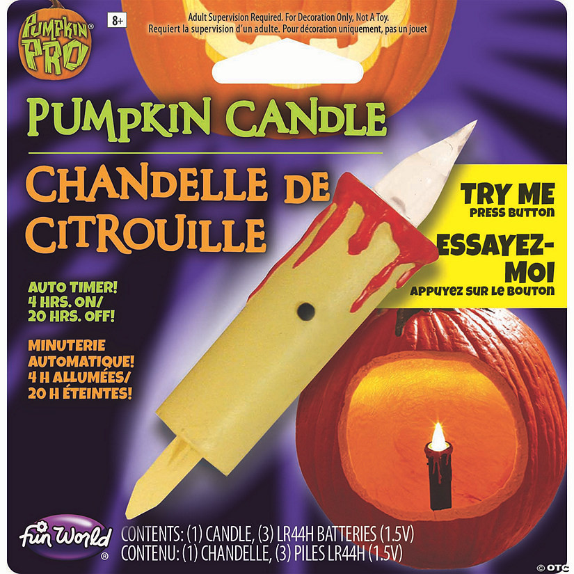 3" Flickering Battery-Operated Carved Pumpkin Candle | Oriental Trading Company