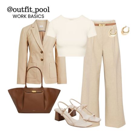 Beige blazer, white top, beige trousers, white sandals, brown bag, office outfit  

#LTKFindsUnder50 #LTKStyleTip #LTKWorkwear