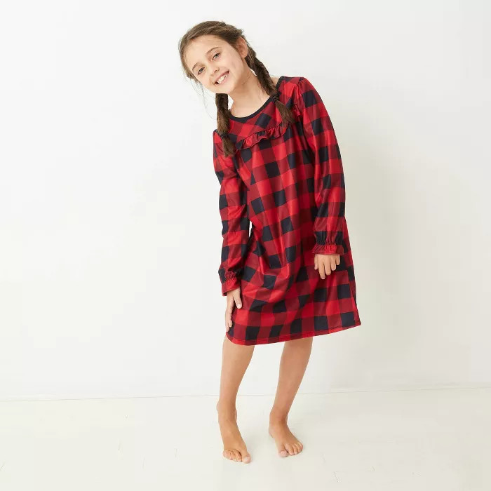 Kids' Holiday Buffalo Check Flannel Matching Family Pajamas Nightgown - Wondershop™ Red | Target