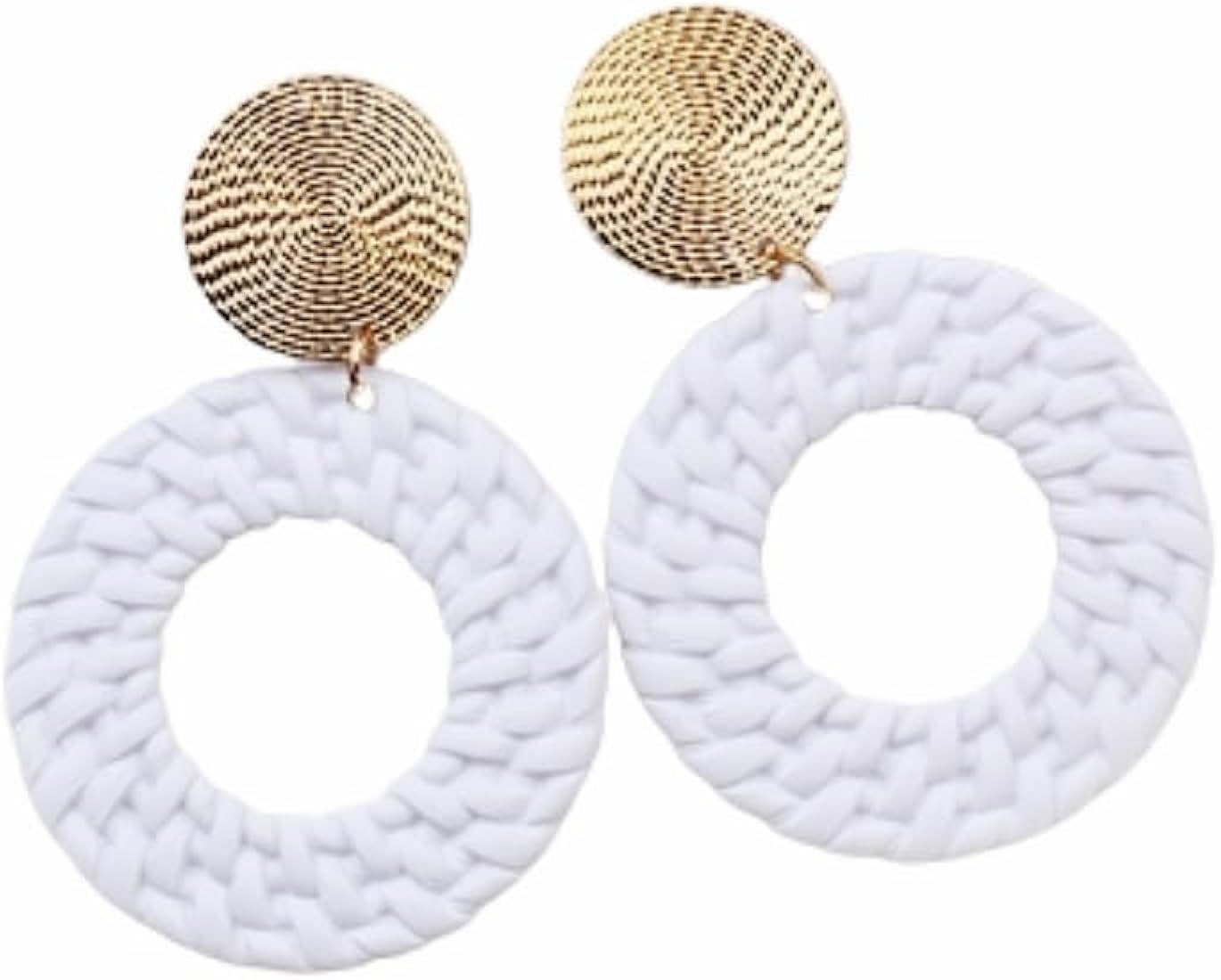 Large Double Circle Dangle Drop Earrings Hollow Acrylic Round Geometric Stud Earrings Boho Jewelr... | Amazon (US)