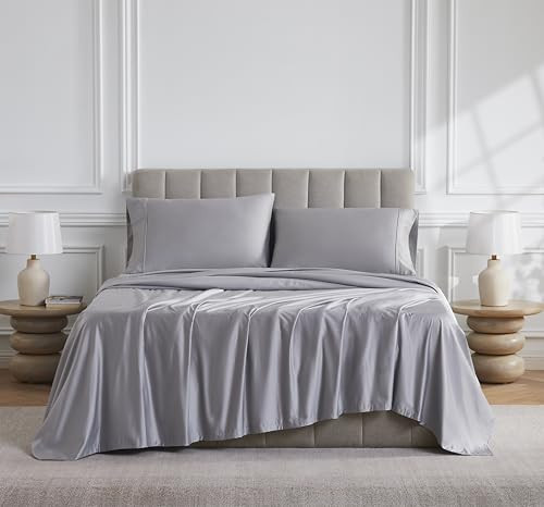 Linen Closet 1000 Thread Count Egyptian Cotton Sheets Set, 4 Pcs King Sheet Set, 100% Cotton Sateen, 18" Deep Pocket Luxury Bedding, Silky Soft, Moisture Wicking & Breathable Bed Sheets, Soft Silver | Amazon (US)