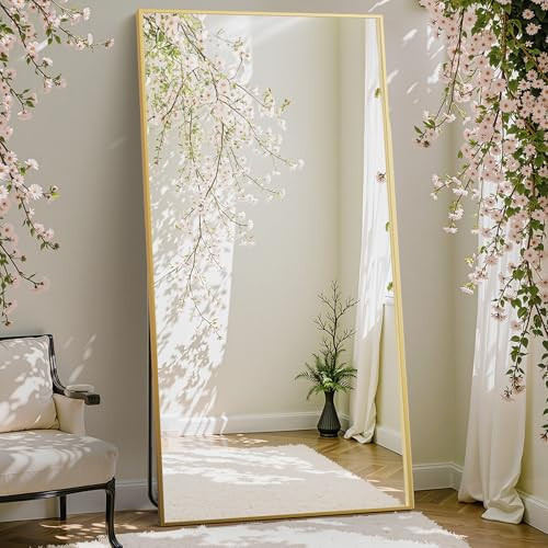 DUMOS Full Length Mirror with Stand 70.4"x25.6" Floor Standing Aluminum Frame for Bedroom Body Hanging Leaning Modern Simple Home Decor Shatter-proorf Nano Glass Wall Living Room Cloakroom Gold | Amazon (US)