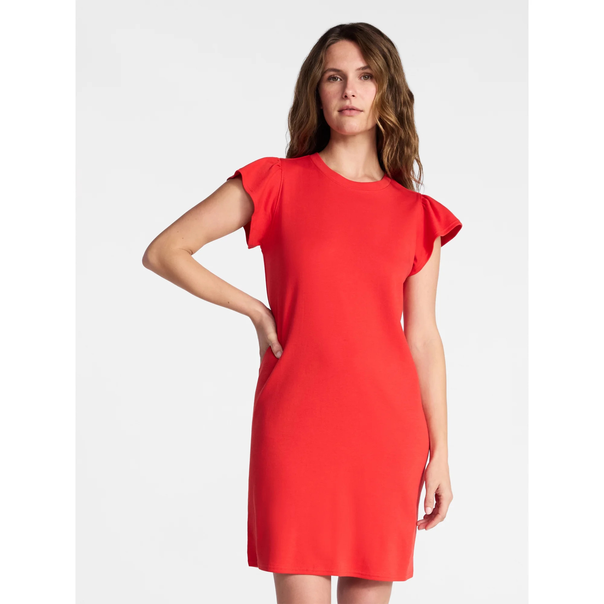 Time and Tru Women's Cotton T-Shirt Mini Dress with Flutter Sleeves, Sizes XS-XXXL | Walmart (US)