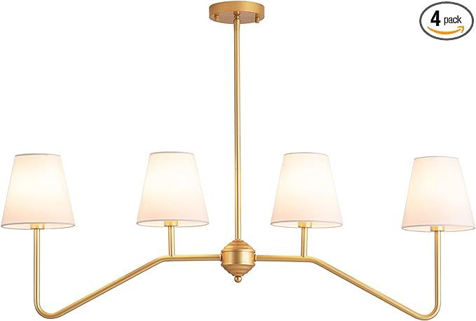 9MMML 39" 4 Arms Dining Room Light, Gold Body+ Fabric Shade Chandelier,Modern Pendant Light for K... | Amazon (US)