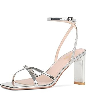 FIFSY Women's Sandals Ankle Strap High Heel Sexy Strappy Sandals Open Toe Heels 3 in Inch Square ... | Amazon (US)