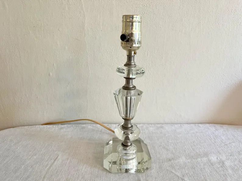 Vintage Clear Glass Table Lamp with Silver Accents | Etsy (Global)