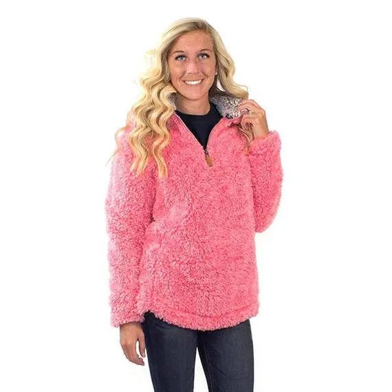Simply Southern Frost Tipped Sherpa Pullover in Peony | Etsy (US)