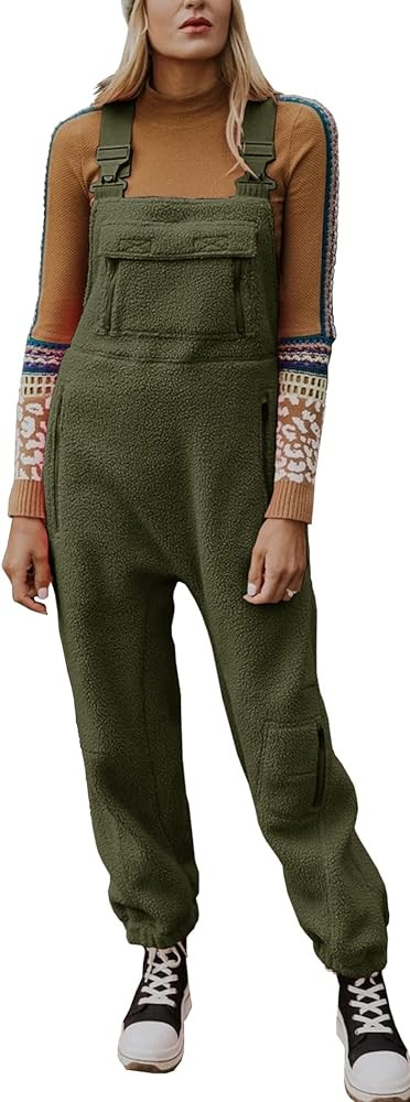 Ebifin Women's Fleece Warm Overalls Winter Loose Casual Jumpsuits with Pockets | Amazon (US)