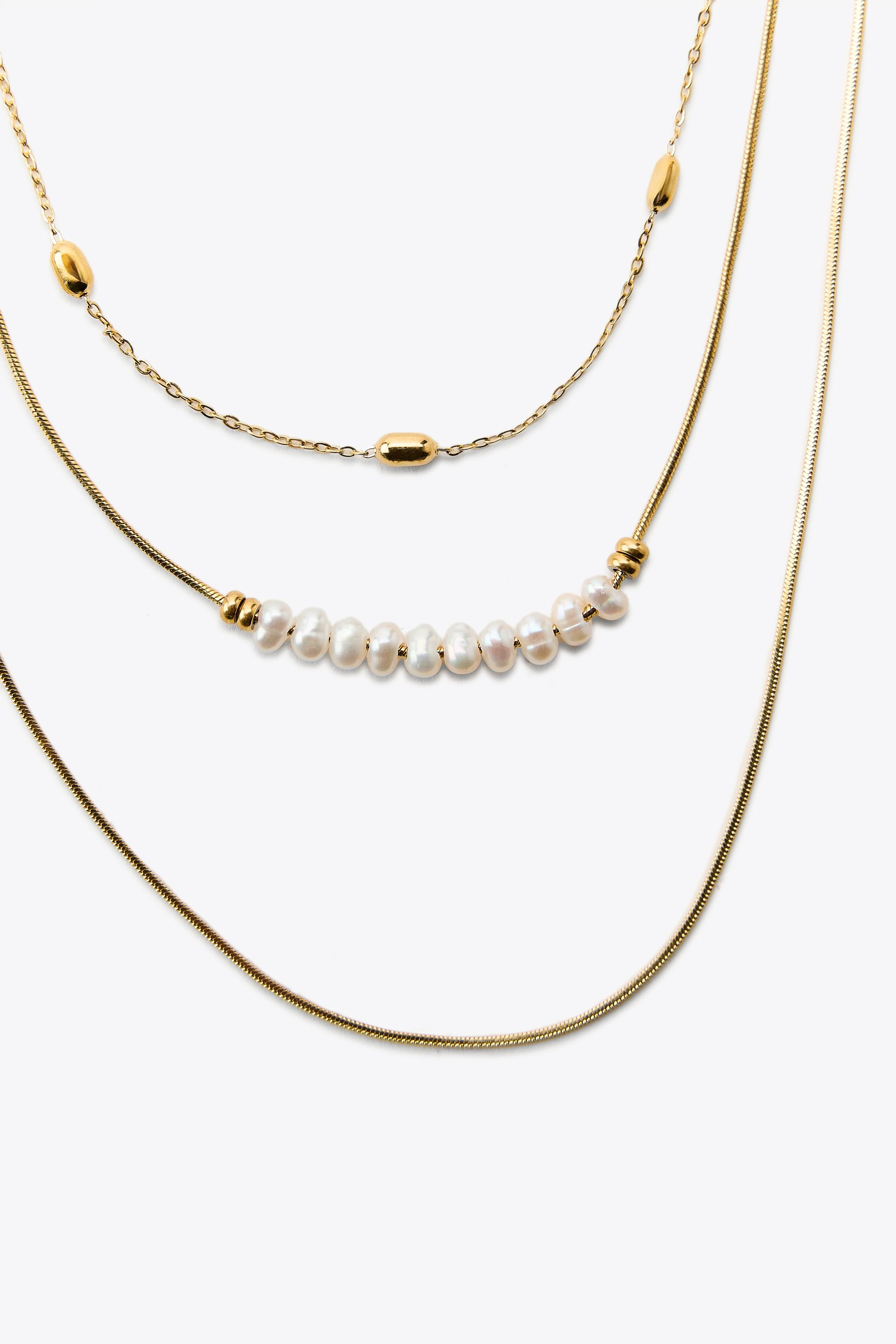 WATERPROOF 3-PACK CHAIN AND PEARL NECKLACES | Zara US