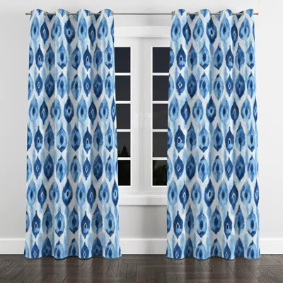 Coastal Room Darkening Curtains - Beach Blue Ikat Grommet Curtain - 1 Panel | Wayfair North America