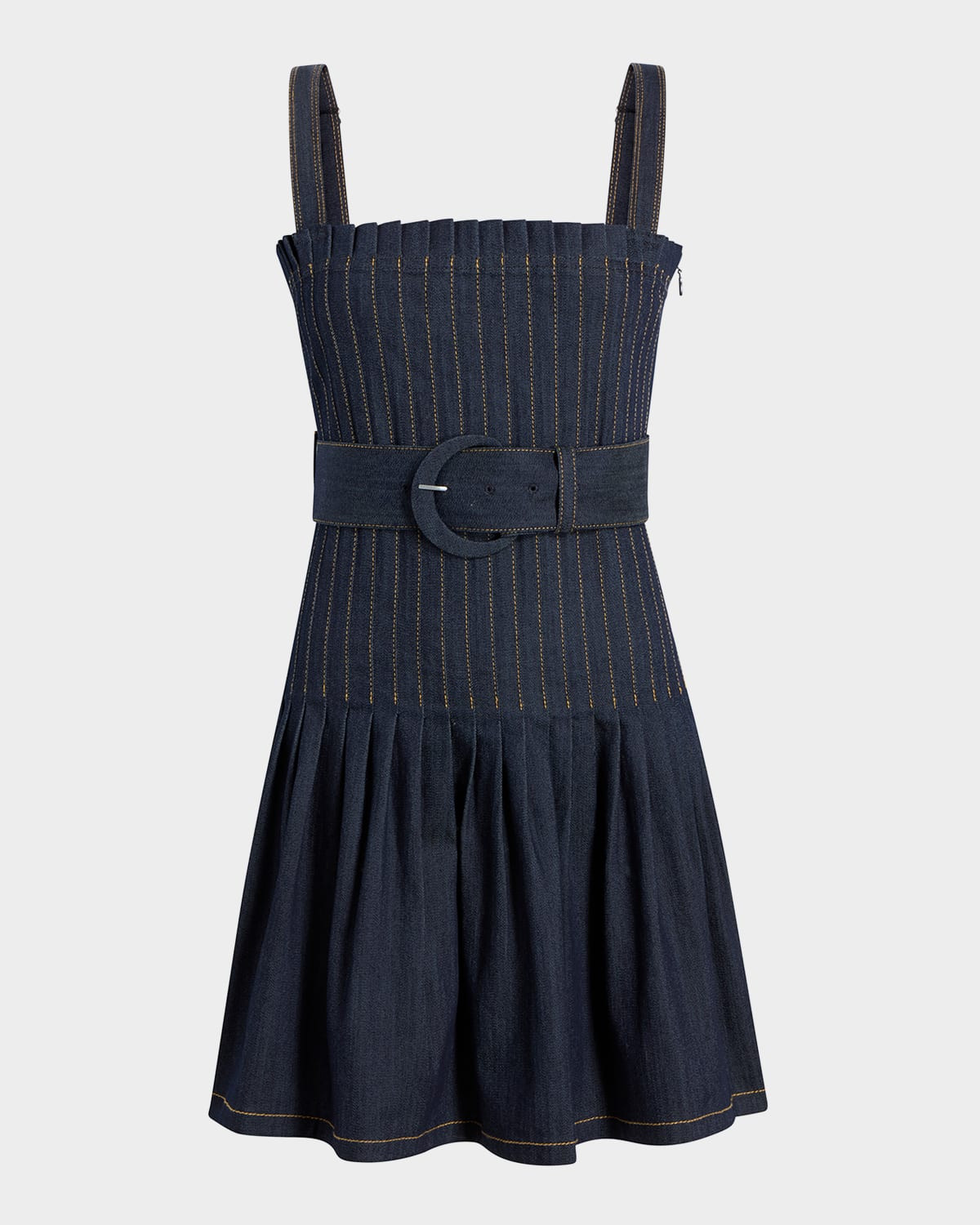 Bibi Pleated Denim Mini Dress | Neiman Marcus