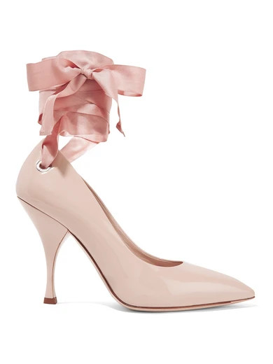 Miu Miu - Canvas-trimmed Patent-leather Pumps - Beige | NET-A-PORTER (US)