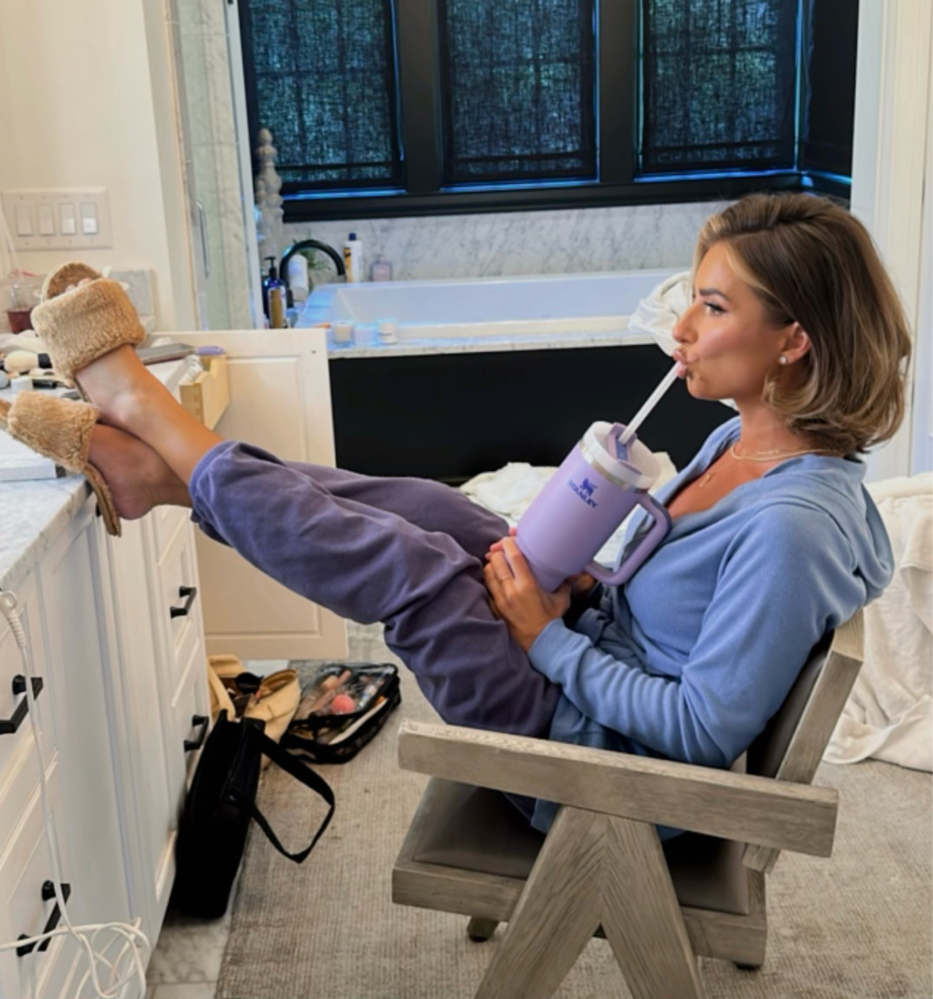 Glam OOTD 💅🏼
Stanley Tumbler in the new lilac color 
Skims slippers
Tried and true blue robe- will link similar for you

#LTKstyletip #LTKFind