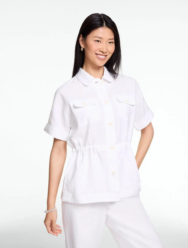 Washed Linen Cinched Shirt Jacket | Talbots
