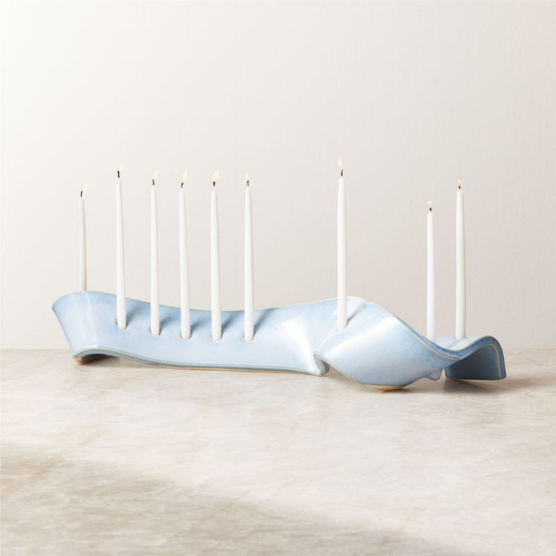 Swey Blue Ceramic Hanukkah Menorah | CB2 | CB2
