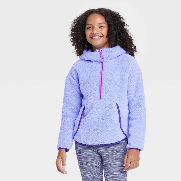 Girls' Faux Shearling Fleece 1/2 Zip Pullover Sweatshirt - All in Motion™ | Target