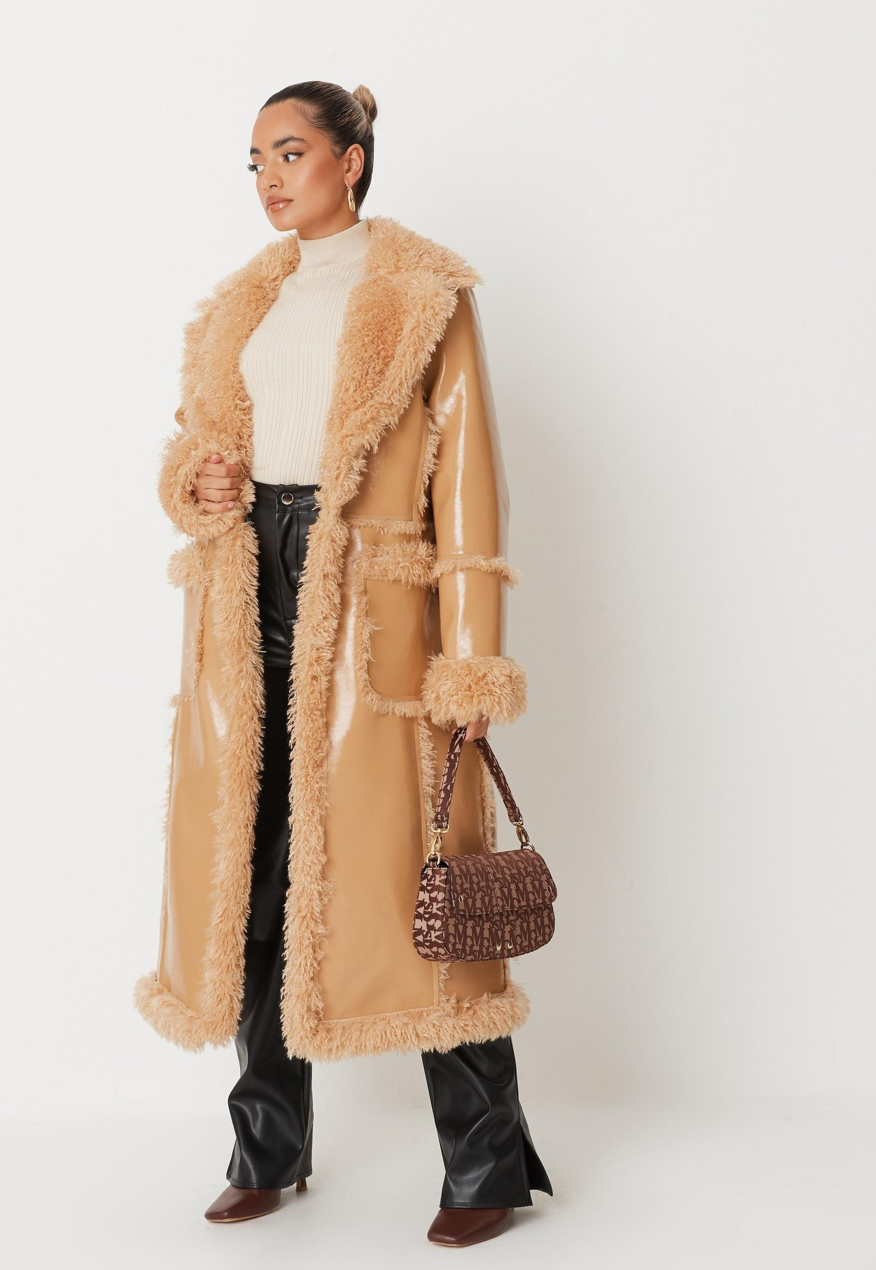 Missguided - Petite Tan Maxi Aviator Coat | Missguided (US & CA)