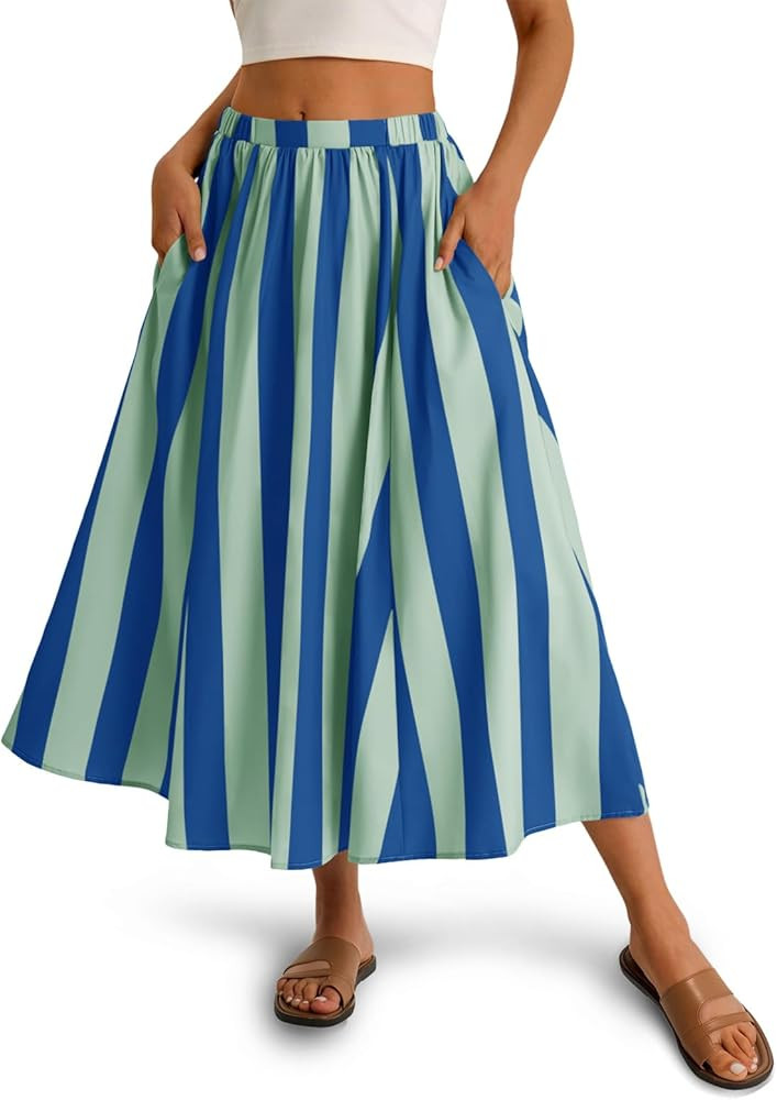 Cicy Bell Womens Summer Striped Maxi Skirts A-Line Elastic Waist Flowy Skirt Beach Vacation Outfi... | Amazon (US)