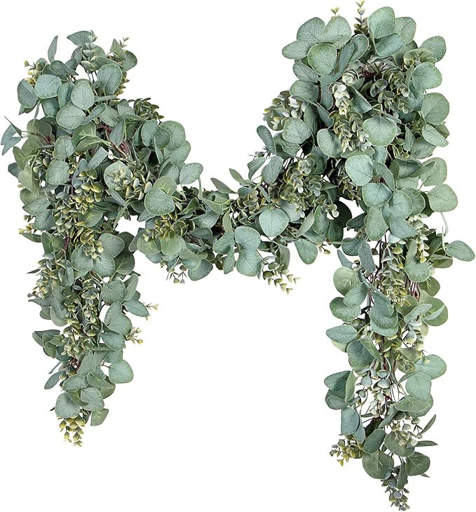 Ouddy Decor Eucalyptus Garland 6.56 Ft Lush Silver Dollar Leaves Boxwood Artificial Faux Greenery... | Amazon (US)
