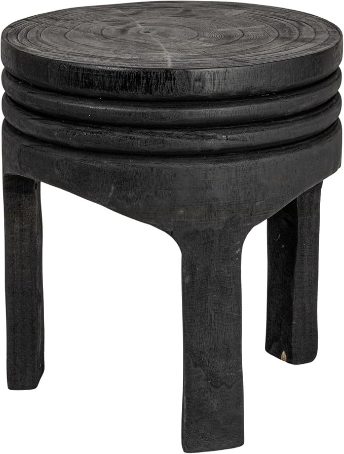 Creative Co-Op Paulownia Wood Carved Stool, Matte Black Finish | Amazon (US)