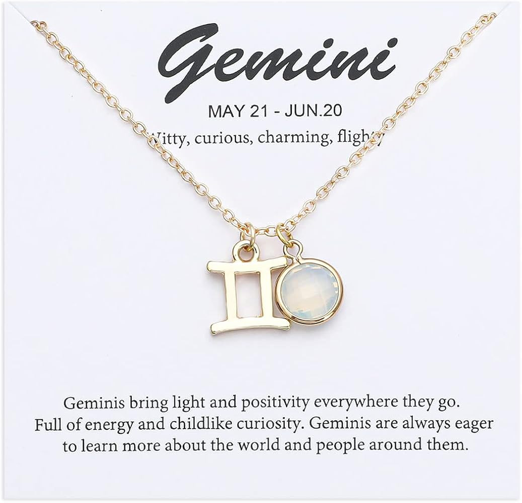 14k Gold Plated Zodiac Birthstone Crystal Pendant Necklace, Horoscope Sign Charm Necklace for Wom... | Amazon (US)
