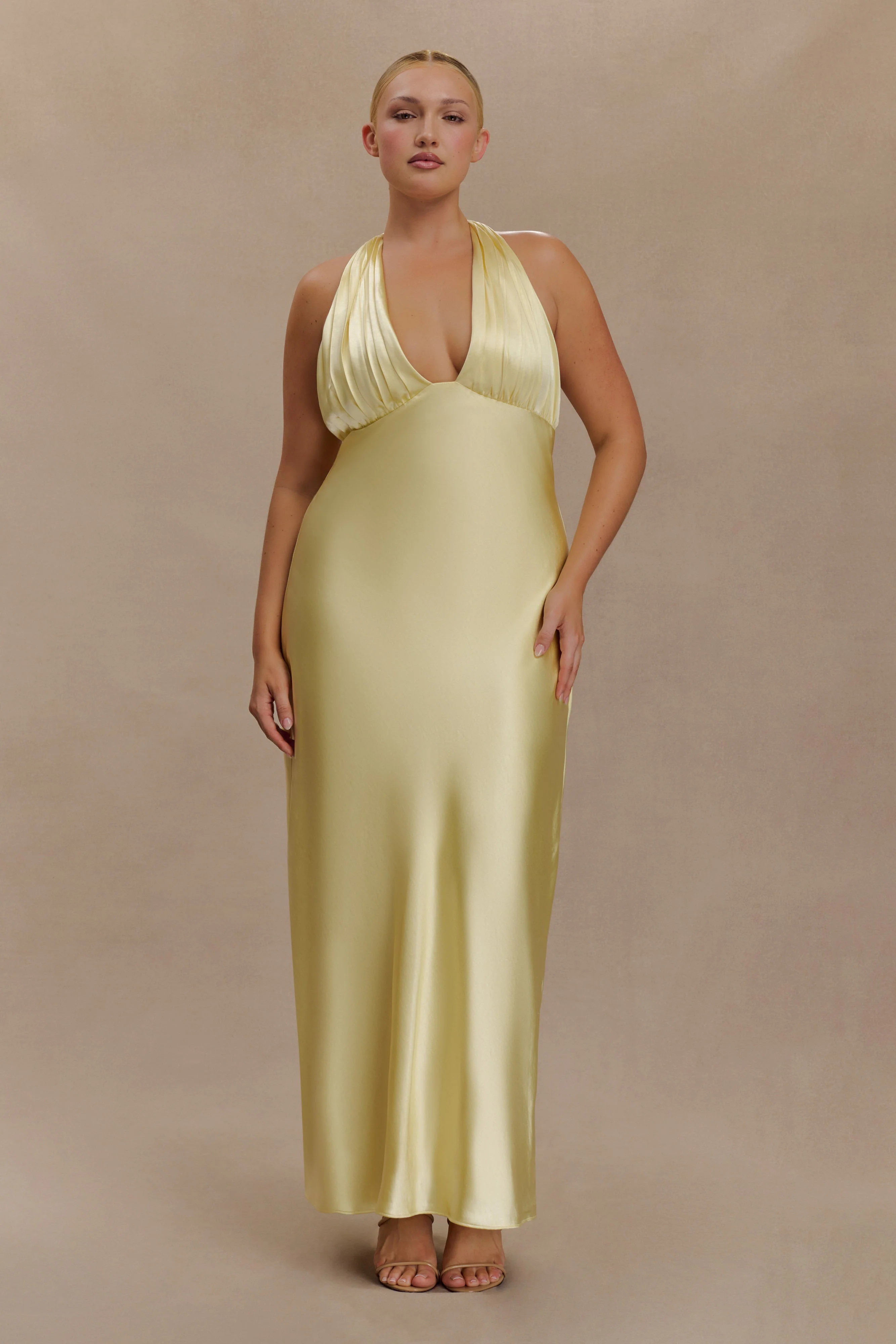 Alice Satin Halter Maxi Dress - Lemon | MESHKI US