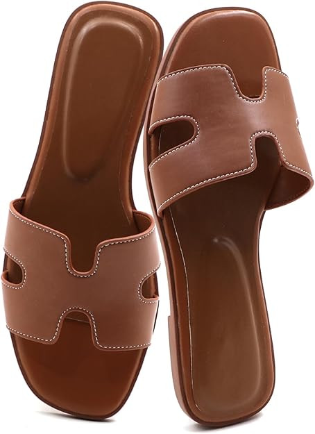 Women's Flat Sandals.Flat Sandals with Unique Design, PU Leather Handcrafted Slippers,Versatile f... | Amazon (US)