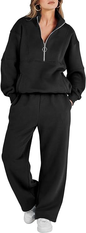 ANRABESS Women 2 Piece Outfits Sweatsuit Set 2023 Fall Oversized Half Zip Sweatshirt Wide Leg Swe... | Amazon (US)