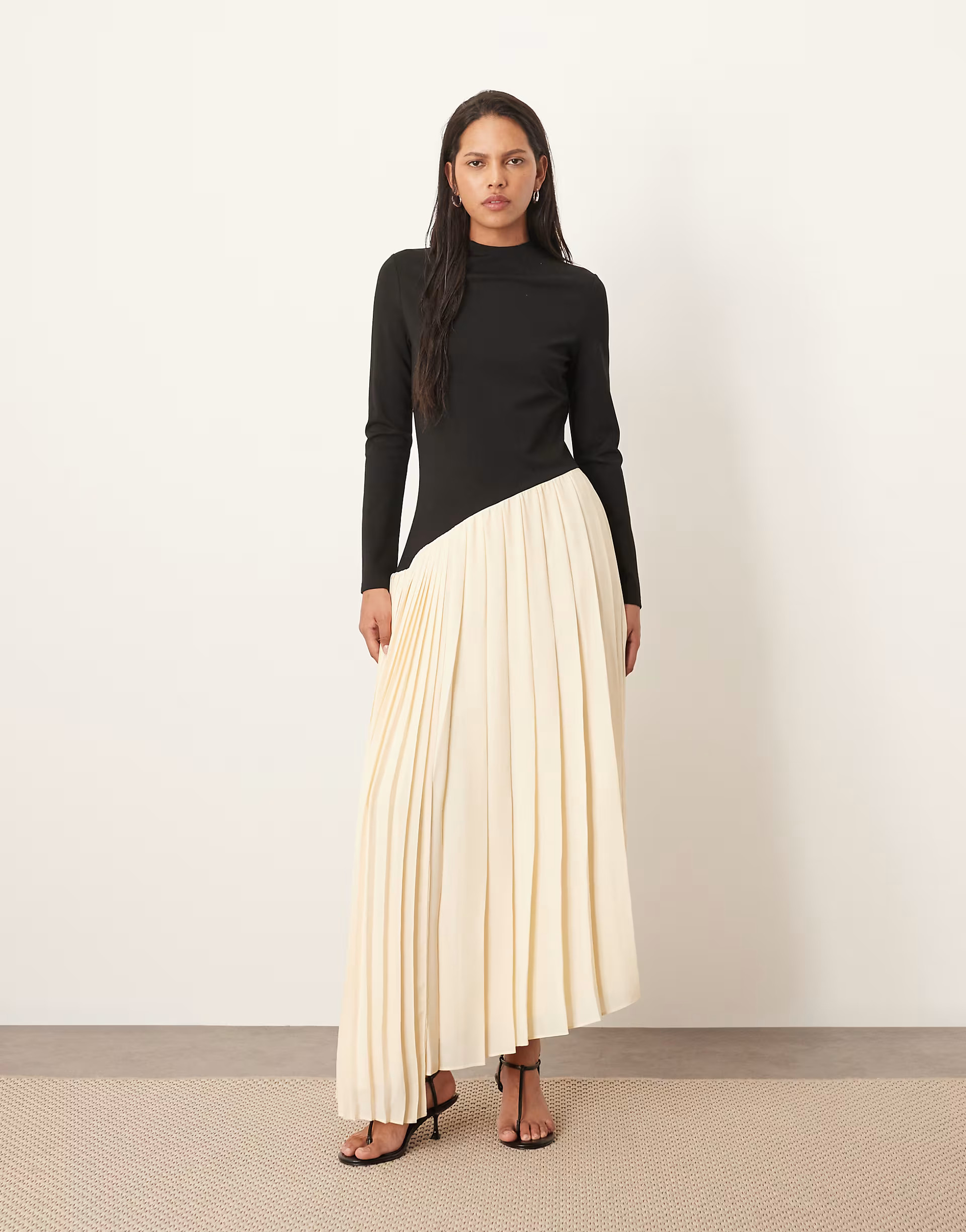 ARRANGE contrast fabric sculpted maxi dress with pleat skirt in black | ASOS | ASOS (Global)