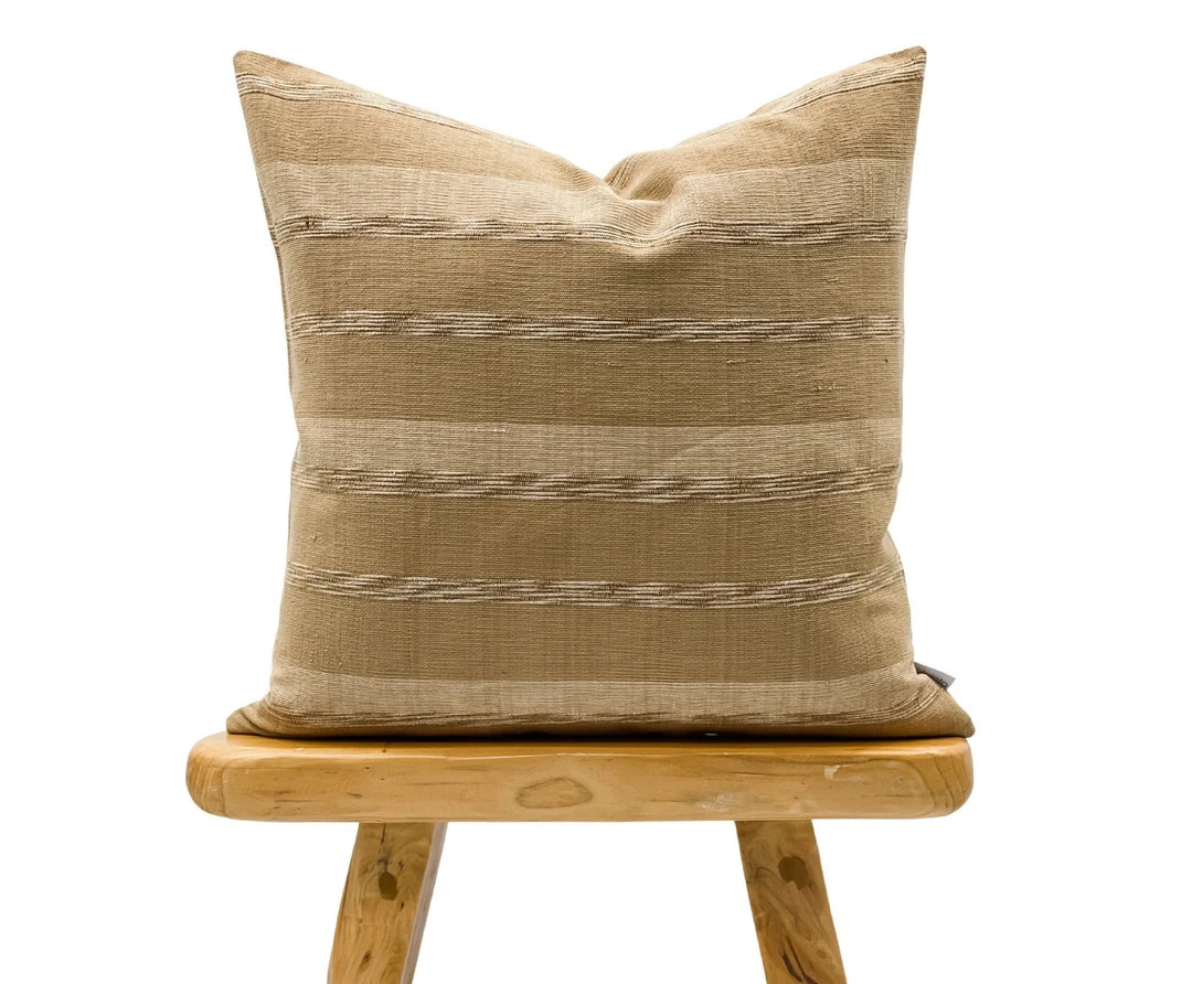 Tan and Mustard Striped Woven Pillow Cover, Neutral pillow, White tan and mustard pillow,  Farmho... | Etsy (US)