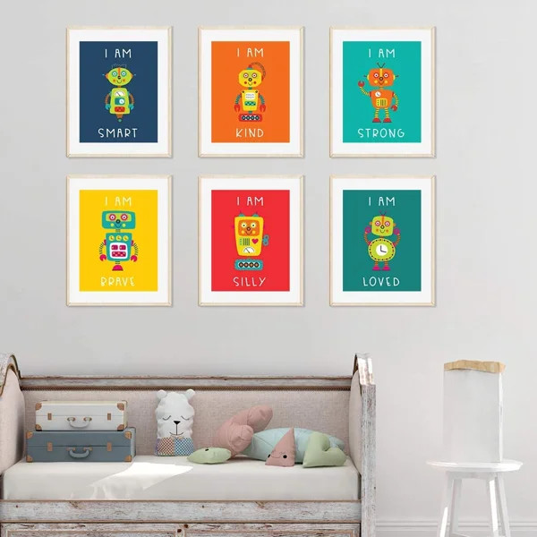 Winkfield Bright Colorful Robots with Gears, I Am Smart, Kind, Strong, Brave, Silly & Loved 6-Pie... | Wayfair Professional