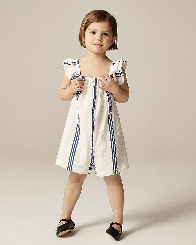 Girls' flutter-sleeve romper in striped cotton-blend dobby | J. Crew US